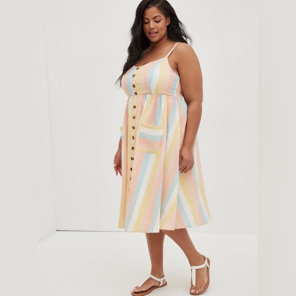 TORRID BNWOT 2X Midi Linen Button-Front Dress